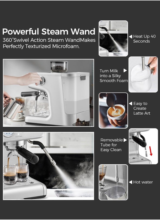 Gevi - Barista Pro Espresso Machine With Dual Heating System 20 Bar Espresso Coffee Bean To Cup Coffee Machine For Home Office And Small Cafe Silver 2.8L - Image 1