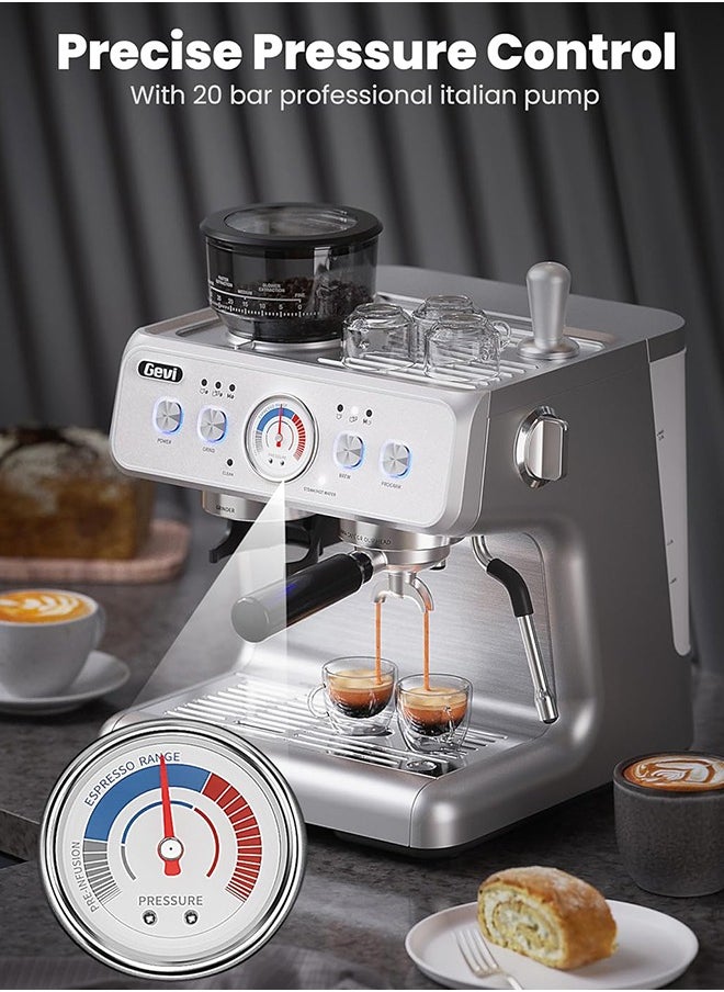 Gevi - Barista Pro Espresso Machine With Dual Heating System 20 Bar Espresso Coffee Bean To Cup Coffee Machine For Home Office And Small Cafe Silver 2.8L - Image 1