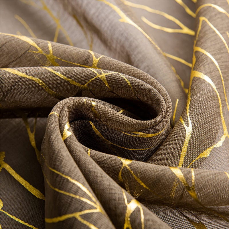 Deeprove Sheer Curtains 84 inch Length 2 Panels Set, Tree Branch Gold Foil Print Metallic for Bedroom Abstract Christmas Decor, Window Treatment Drapes Pair, Rod Pocket, W52 x L 84" Brown Taupe - Image 3