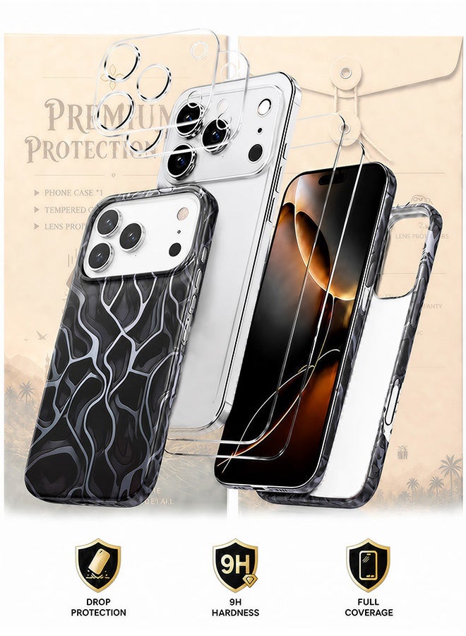 مافي مجموعة حماية 5 في 1 لهاتف iPhone 17 Pro - غطاء صلب بتغطية كاملة مع فتحة كاميرا كبيرة، و2 واقي شاشة فائق الوضوح، و2 واقي عدسة كاميرا شفاف - غطاء هاتف مطبوع فريد مقاوم للخدش وبصمات الأصابع مع أزرار مستقلة - Image 2