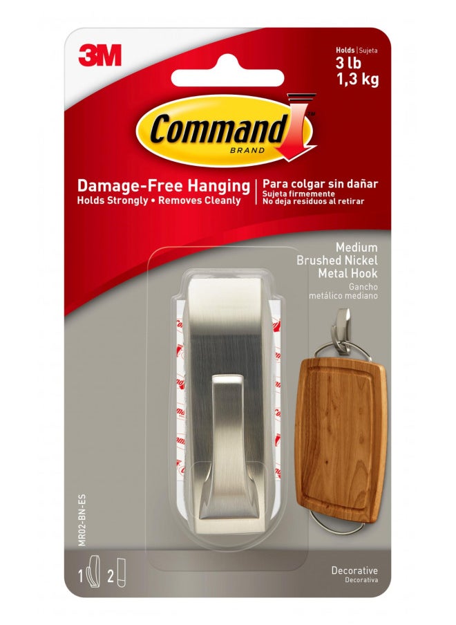 Command Command Modern Reflections Metal Hook, Medium, Brushed Nickel, 1-Hook, Great for dorm decor  - Image 1