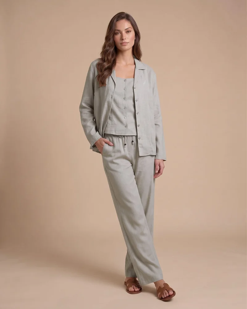 Nautica  Women Regular Fit Long Sleeve Viscose Casual Shirt for Easy Daytime Wear-Beige for Women | Best Price UAE