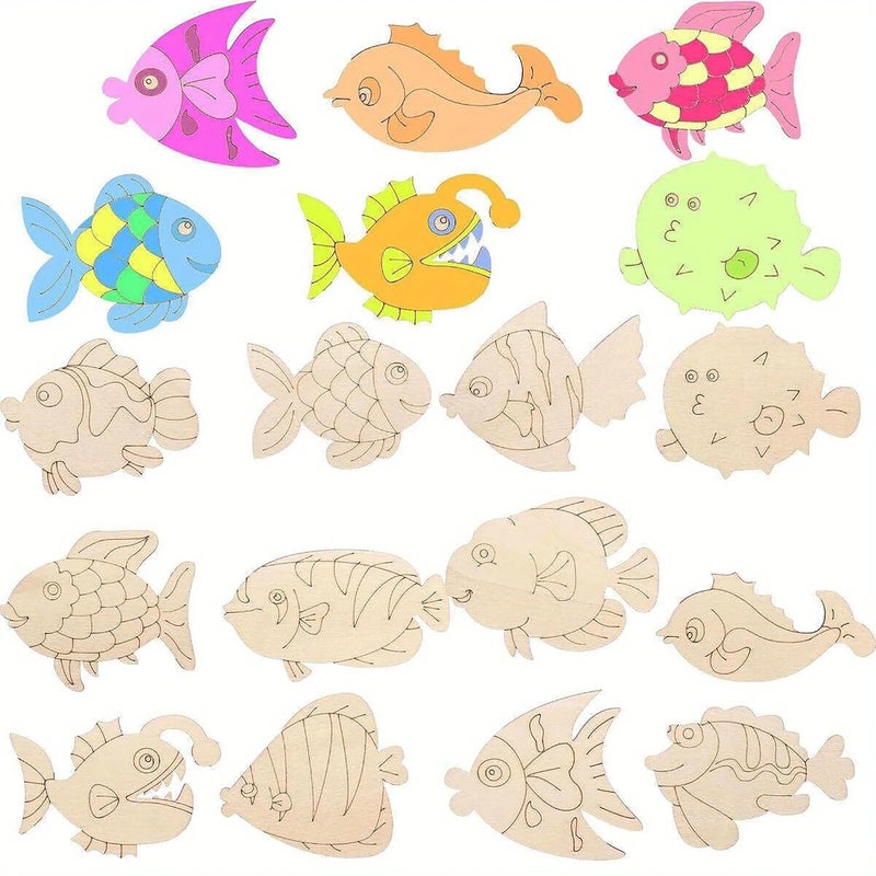 CLITHS 24 Pcs Wooden Random Fish Cutouts for DIY Painting Decor MDF Fish Shapes - Image 1