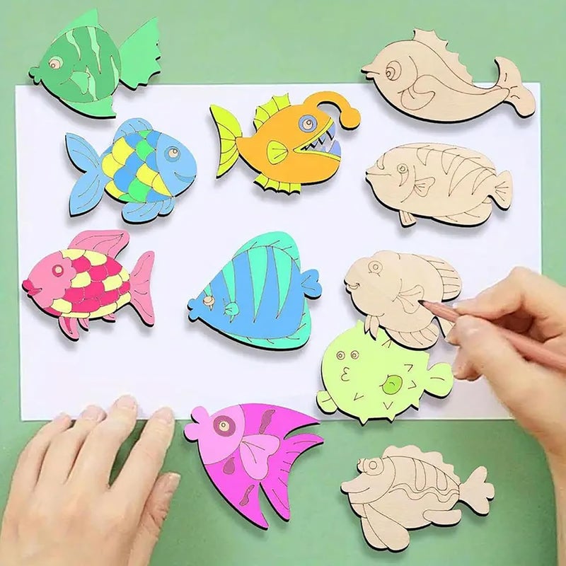 CLITHS 24 Pcs Wooden Random Fish Cutouts for DIY Painting Decor MDF Fish Shapes - Image 4