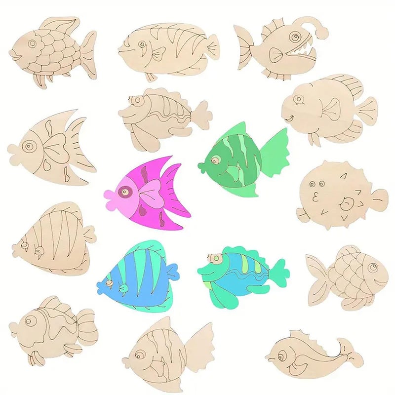CLITHS 24 Pcs Wooden Random Fish Cutouts for DIY Painting Decor MDF Fish Shapes - Image 3