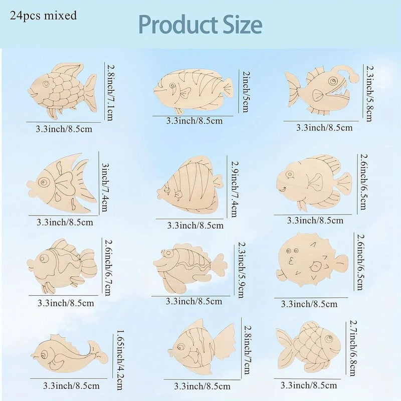 CLITHS 24 Pcs Wooden Random Fish Cutouts for DIY Painting Decor MDF Fish Shapes - Image 2