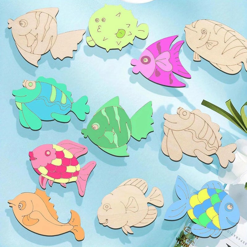 CLITHS 24 Pcs Wooden Random Fish Cutouts for DIY Painting Decor MDF Fish Shapes - Image 5