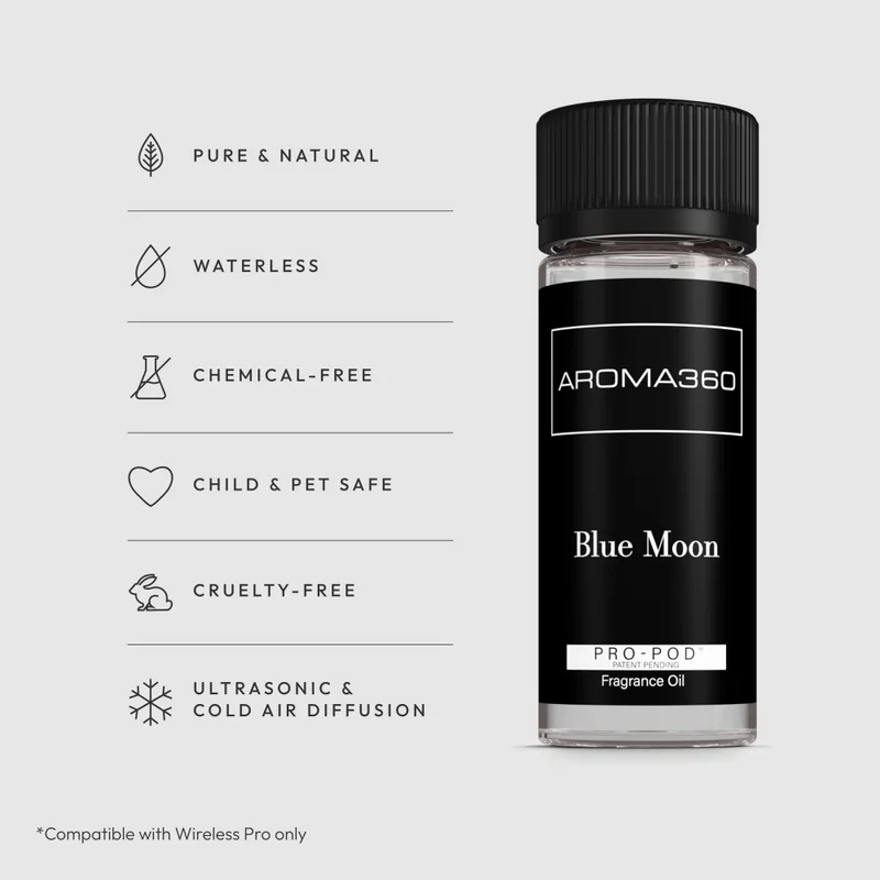 أروما 360  Blue Moon Pro-Pod Oil Blend - Hotel Inspired for Luxury Essential Oil Diffusers - Aromatherapy Scent Diffuser Oil - Blue Cedar, Lavender, and Eucalyptus - 50 mL, 1.7 fl oz