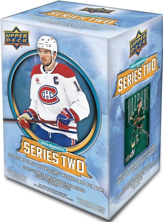 Upper Deck 2025 2026 Upper Deck Hockey Series 2 Sealed 48 Card Blaster Box Containing an OPC Glossy Card and an Exclusive Green Dazzler Card Plus Chance for Matthew Schaefer Young Guns Rookie Card and More - Image 4