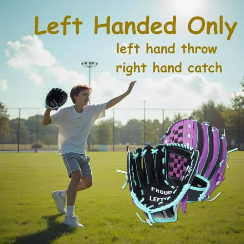 Urby Left Handed Baseball Glove, Left Handed T Ball Glove for Lefty, Left Hand Throw Only. T-Ball & Youth Baseball Gloves. Black & Purple. 10.5in. Age 4-7 - Image 2