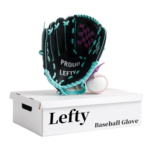 Urby Left Handed Baseball Glove, Left Handed T Ball Glove for Lefty, Left Hand Throw Only. T-Ball & Youth Baseball Gloves. Black & Purple. 10.5in. Age 4-7 - Image 1