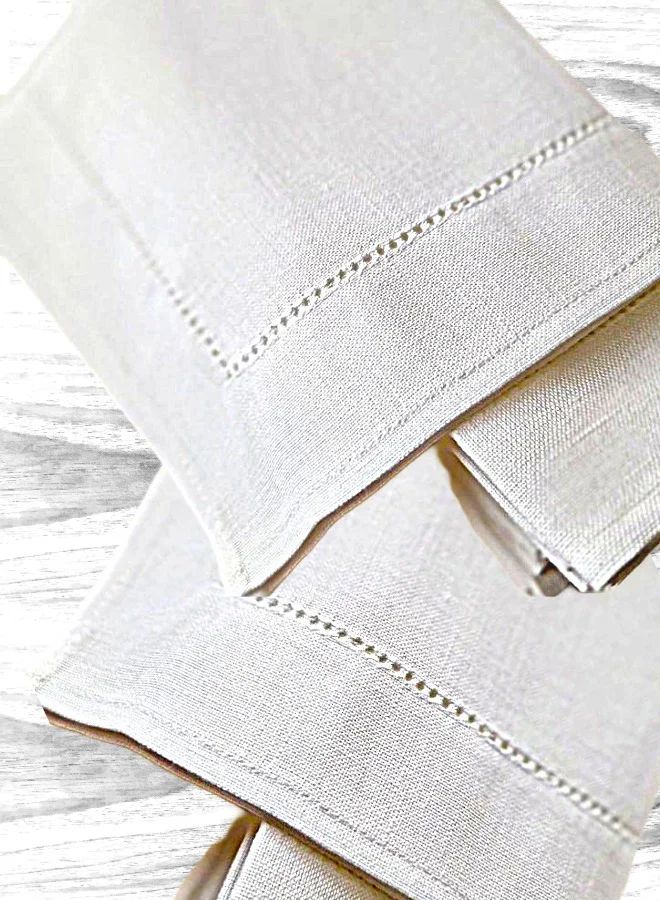 Tohfa Luxe White Hemstitched Linen Napkin - Set of 4