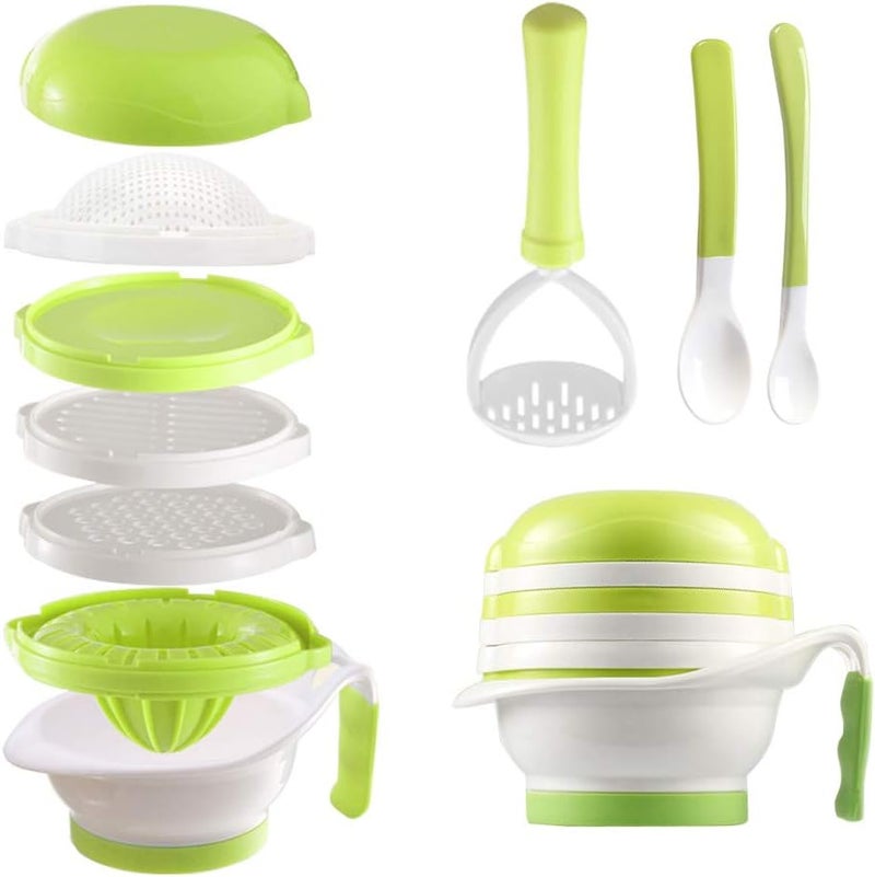 Matyz Versatile Baby Food Maker Set - Toddler Food Mills with Mash Bowl, Hand Masher, Citrus Juicer, Grater - Making Homemade Baby Food - Fruits and Vegetables Masher - BPA Free (Matyz Green) - Image 1