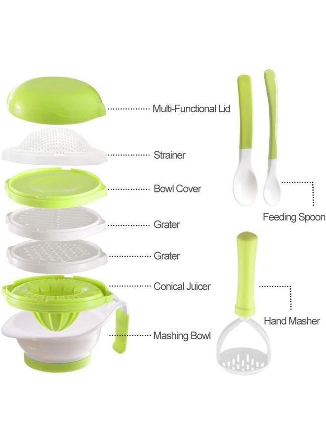 Matyz Versatile Baby Food Maker Set - Toddler Food Mills with Mash Bowl, Hand Masher, Citrus Juicer, Grater - Making Homemade Baby Food - Fruits and Vegetables Masher - BPA Free (Matyz Green) - Image 2
