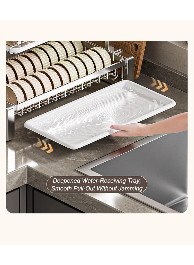 RollsTimi  2 Tier Dish Drying Rack Over Sink, with Drainage System & Drip Tray, Multifunctional Dish Rack with Cutlery Tray, Cup Holders & Cutting Board Holder, Rustproof Stainless Steel,Silver - Image 5