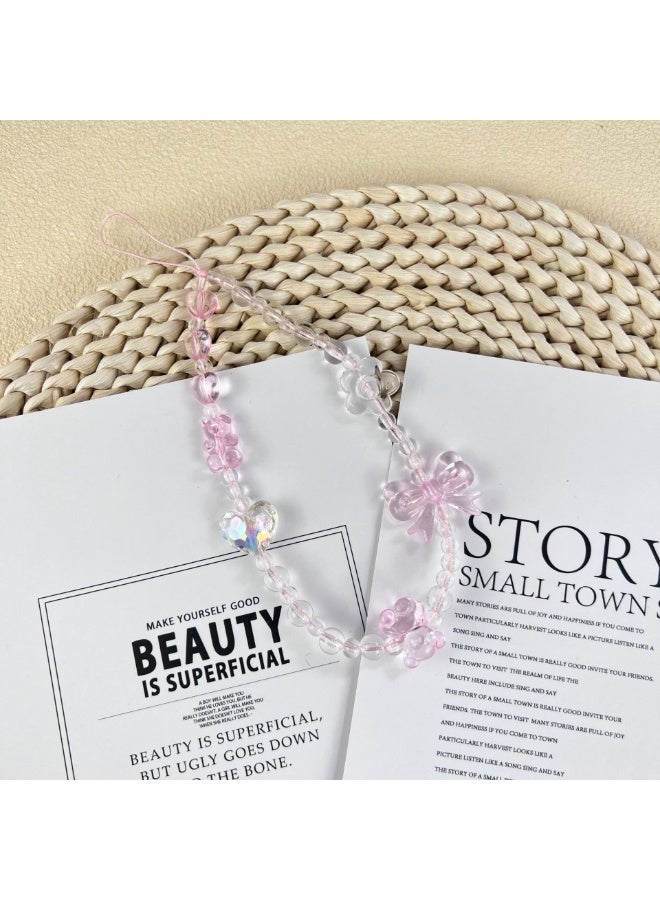 NIBEMINENT Super Cute Beaded Phone Charm – Trendy Phone Chain Wrist Strap, Shining Beads Chain Lanyard for Cell Phone