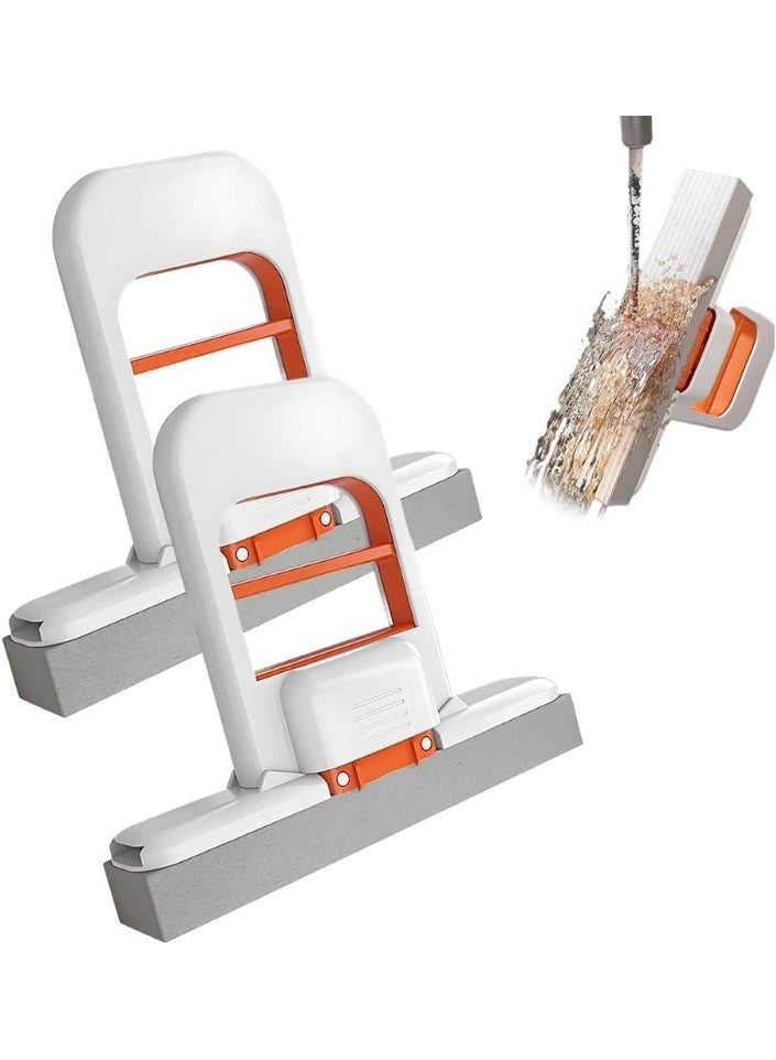 ممسحة صغيرة ذاتية العصر (عبوة من 2) مع رأس إسفنجي PVA إضافي قابل للاستبدال، أداة تنظيف محمولة للتنظيف الرطب والجاف للمطبخ والحمام والمكاتب والزجاج (برتقالي) - Image 1