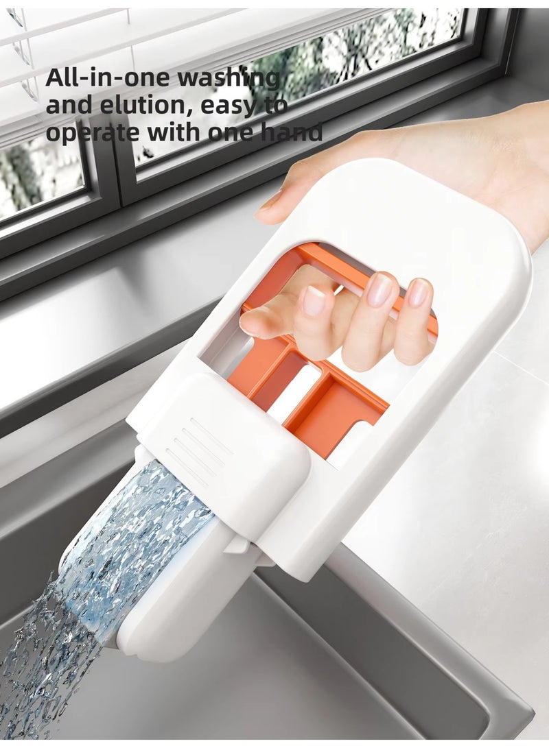 ممسحة صغيرة ذاتية العصر (عبوة من 2) مع رأس إسفنجي PVA إضافي قابل للاستبدال، أداة تنظيف محمولة للتنظيف الرطب والجاف للمطبخ والحمام والمكاتب والزجاج (برتقالي) - Image 2