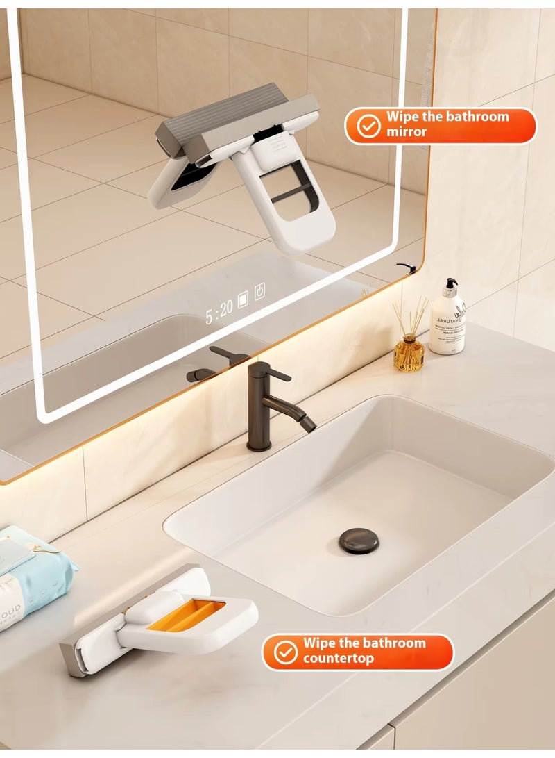 ممسحة صغيرة ذاتية العصر (عبوة من 2) مع رأس إسفنجي PVA إضافي قابل للاستبدال، أداة تنظيف محمولة للتنظيف الرطب والجاف للمطبخ والحمام والمكاتب والزجاج (برتقالي) - Image 3