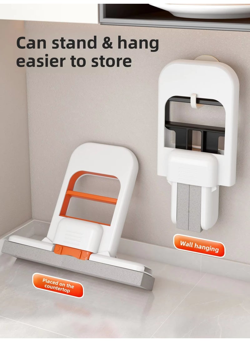 ممسحة صغيرة ذاتية العصر (عبوة من 2) مع رأس إسفنجي PVA إضافي قابل للاستبدال، أداة تنظيف محمولة للتنظيف الرطب والجاف للمطبخ والحمام والمكاتب والزجاج (برتقالي) - Image 4