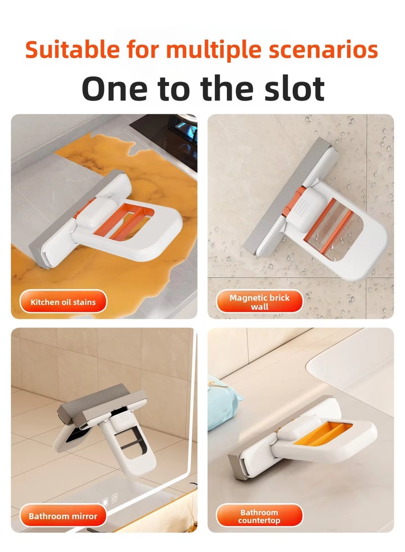 ممسحة صغيرة ذاتية العصر (عبوة من 2) مع رأس إسفنجي PVA إضافي قابل للاستبدال، أداة تنظيف محمولة للتنظيف الرطب والجاف للمطبخ والحمام والمكاتب والزجاج (برتقالي) - Image 5