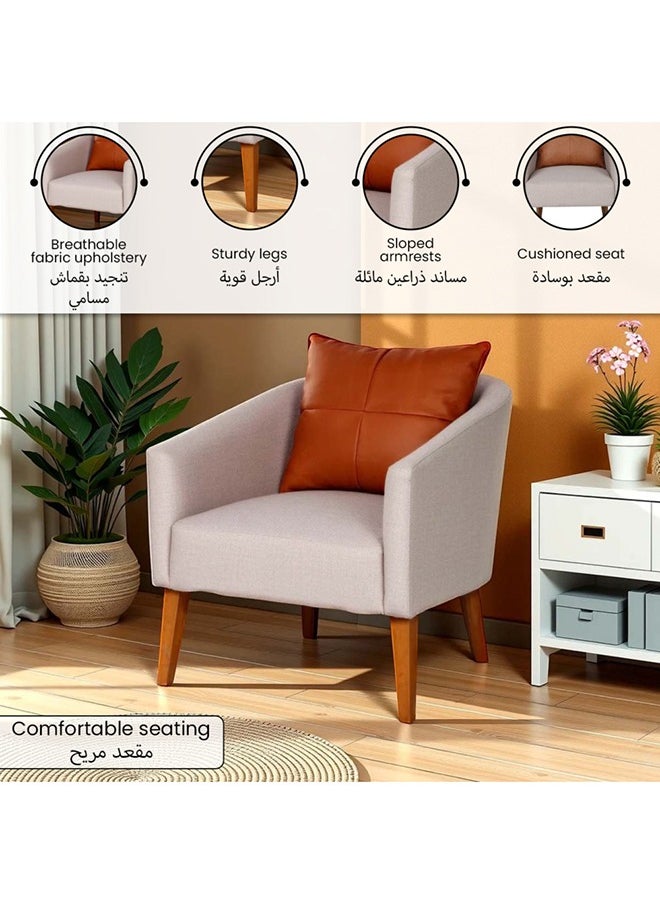 Fabric Single Seater Sofa With Cushion Beige And Brown 79 X 77 X 54 Cm Pjs55201