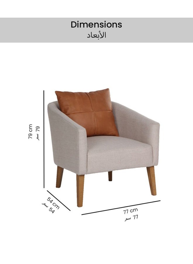 Fabric Single Seater Sofa With Cushion Beige And Brown 79 X 77 X 54 Cm Pjs55201