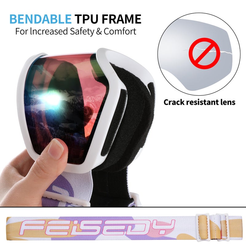 FEISEDY Kids Ski Goggles,Snowboard Goggles for Boys Girl Youth,OTG Anti Fog UV Protection Snow Goggles B0019 - Image 4