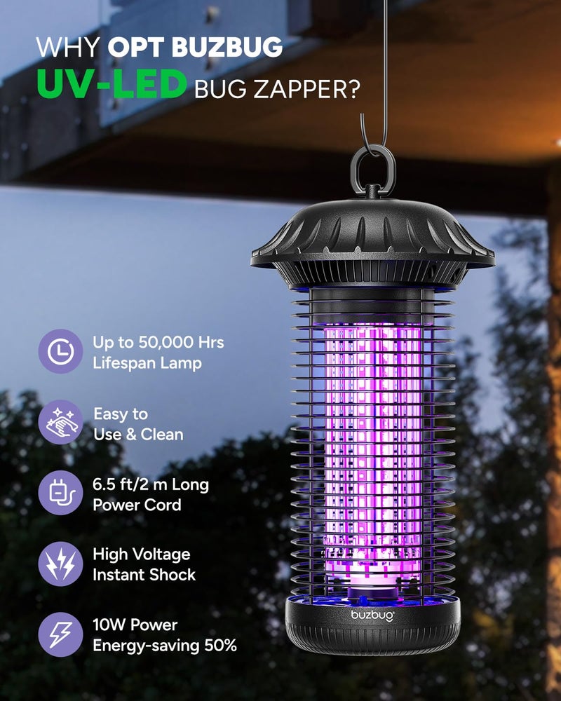 Buzbug LED Bug Zapper Indoor Outdoor, Up to 50,000 Hours Lifespan Lamps, 6.5 ft Power Cord, High-Voltage, Mosquito Zapper, Fly Trap Mosquito Trap, Fly Killer Fly Zapper -MO008C - Image 2