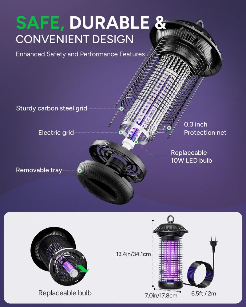 Buzbug LED Bug Zapper Indoor Outdoor, Up to 50,000 Hours Lifespan Lamps, 6.5 ft Power Cord, High-Voltage, Mosquito Zapper, Fly Trap Mosquito Trap, Fly Killer Fly Zapper -MO008C - Image 5