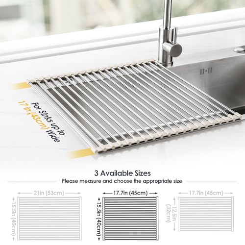 Tomorotec 17.7" x 15.5" Roll Up Dish Drying Rack Over Sink Drying Rack Sink Cover Kitchen Sink Accessories Gadget Multipurpose Organizer Foldable Stainless Steel Drainer - Image 4