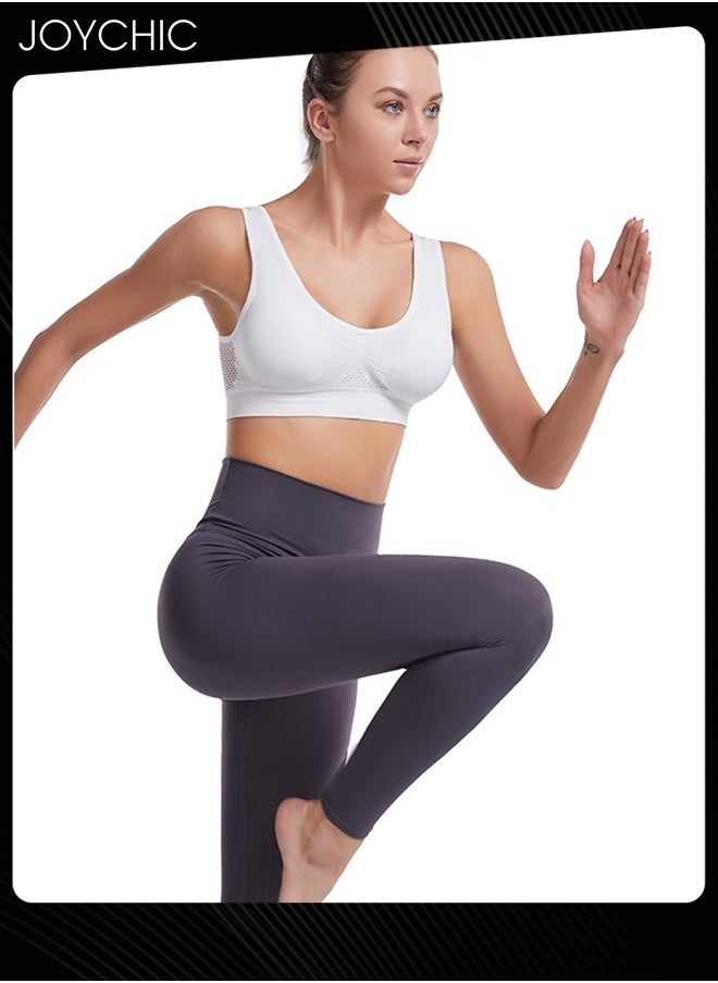 Joychic - Seamless Sports Yoga Bra Hollow Mesh Breathable Holes No Rims Comfortbale Bra Vest with Widen Shoulder Straps for Women White - Image 1