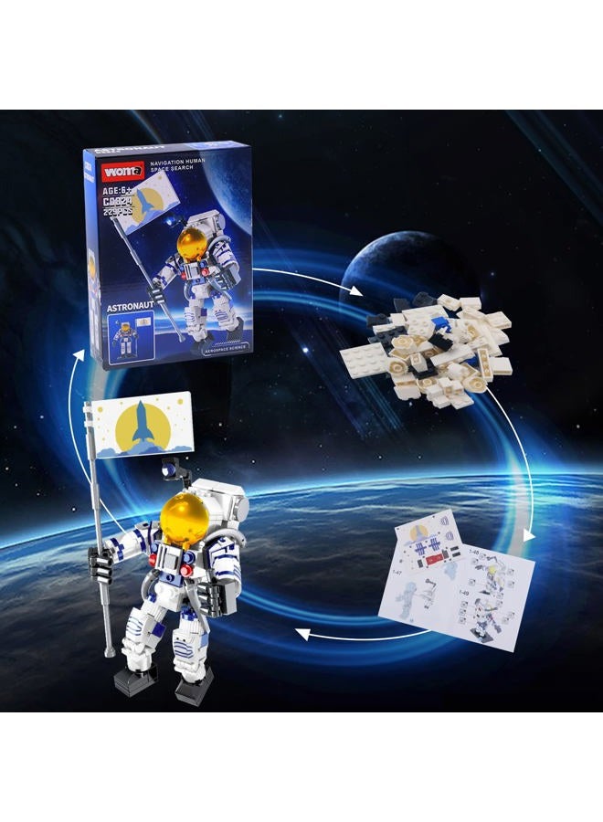 Sienon Astronaut Building Block Toy for Kids and Adults, 229pcs Building Block Spaceman Figure Holding The Flag with Movable Joints, DIY Assembly Construction STEM City Space Kit - Image 4