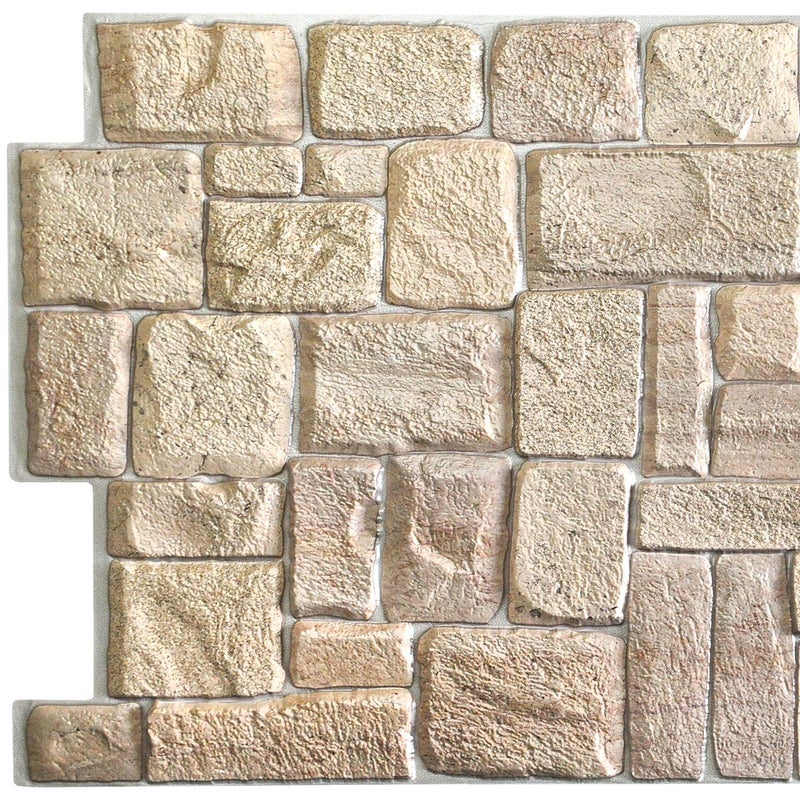 Dundee Deco PG7005-5 Beige Faux Limestone PVC 3D Wall Panel, 3.3 ft X 1.7 ft (98 cm X 50cm), Interior Design Wall Paneling Decor, 5.61 sq. ft. (0.49sq. m) Each, Pack of 5 - Image 2