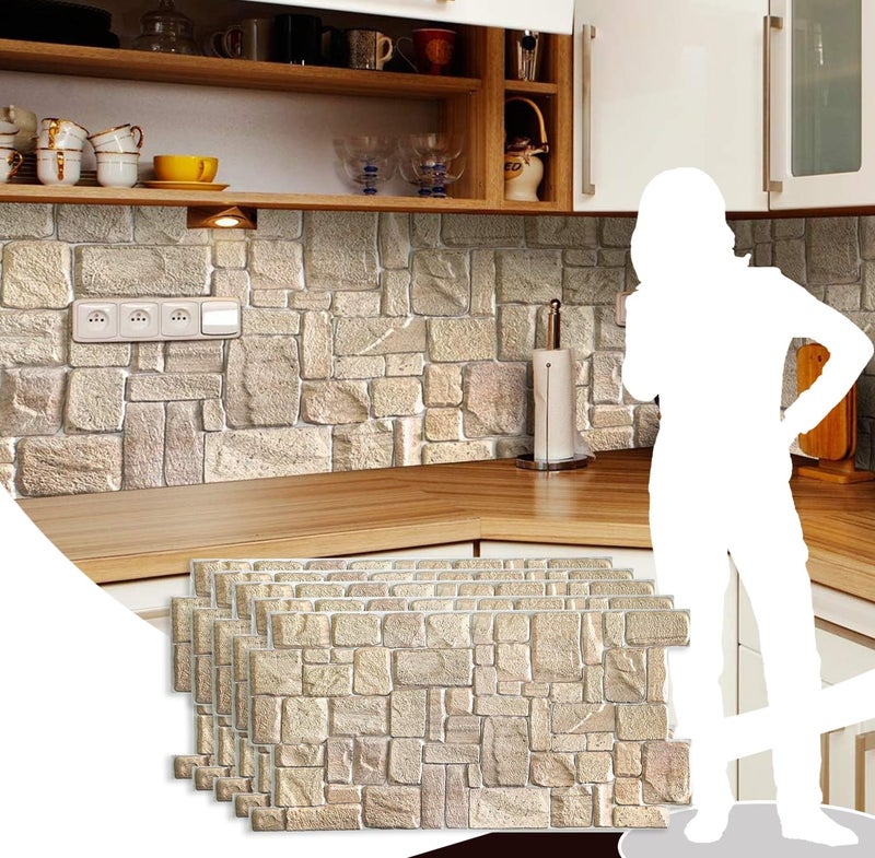 Dundee Deco PG7005-5 Beige Faux Limestone PVC 3D Wall Panel, 3.3 ft X 1.7 ft (98 cm X 50cm), Interior Design Wall Paneling Decor, 5.61 sq. ft. (0.49sq. m) Each, Pack of 5 - Image 1