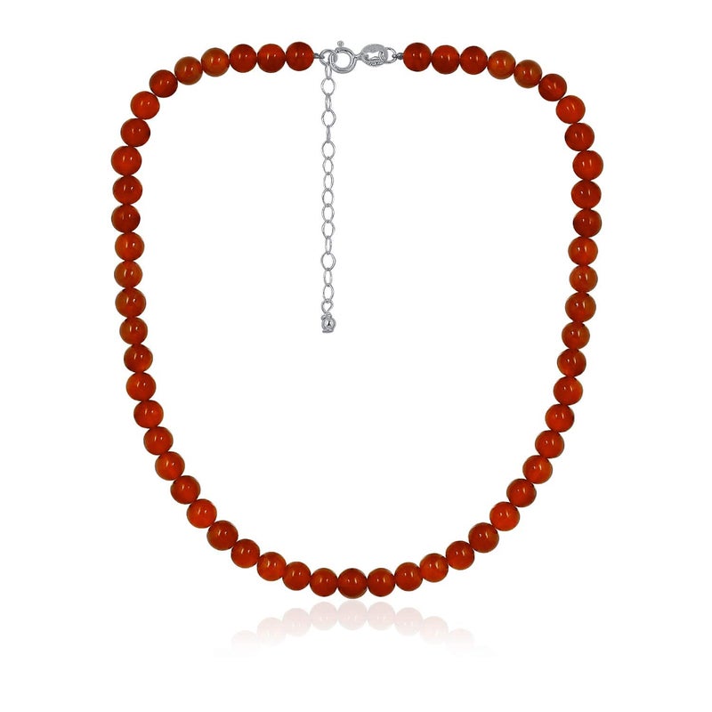 SEA OF ICE Precious Carnelian Gemstone 6mm Round Beads Necklace -14" Plus 2" Extender with Sterling Silver Spring Ring Clasp - Image 1