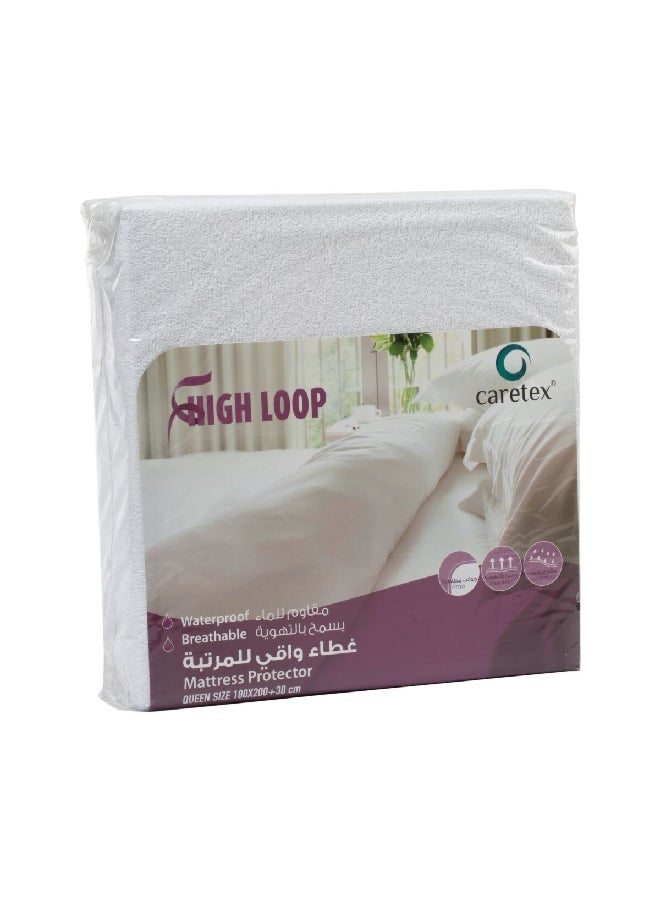 Caretex Waterproof and Breathable High Loop Queen Mattress Protector White 180 x 200 + 30 cm 1002302  - Image 1
