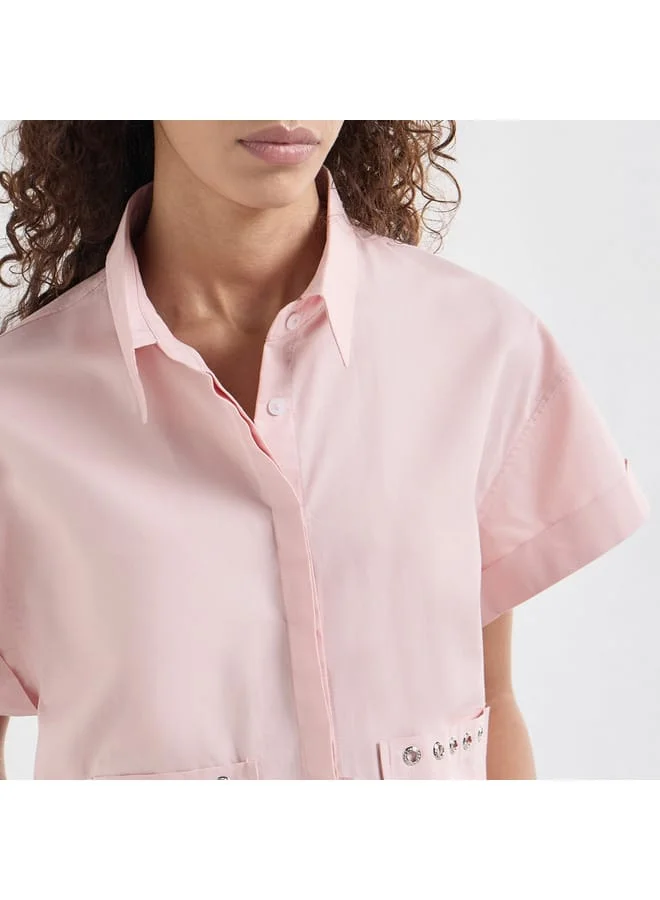 Splash FAV Solid Drop Shoulder Sleeves Shirt with Pockets and Concealed Button Placket
