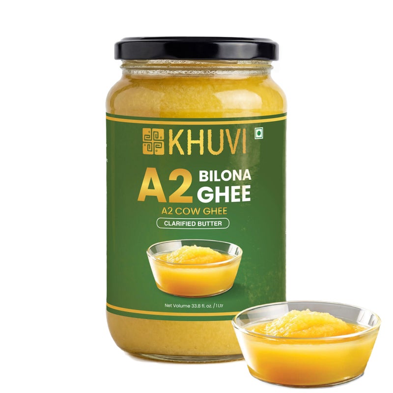 KHUVI Organics Bilona A2 Cow Ghee | Healthy and Natural | 1 Litre Glass Jar