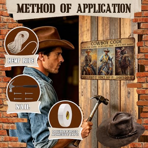 GJXFTPTTBD Cowboy Metal Sign Western Decor Cowboy Code Rustic Vintage Wall Art Tin Sign Gifts For Men Dad Man Cave 8x12 Inch - Image 4