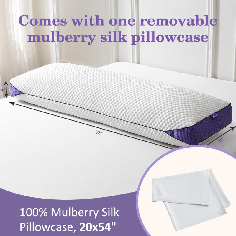 HOMELAB Adjustable Shredded Memory Foam Body Pillow Bundle with Mulberry Silk Pillowcase, Cooling Long Pillow Full Support for Side Sleepers, Back, Hip & Leg Comfort, 1 Pack 20"x52" - Image 3