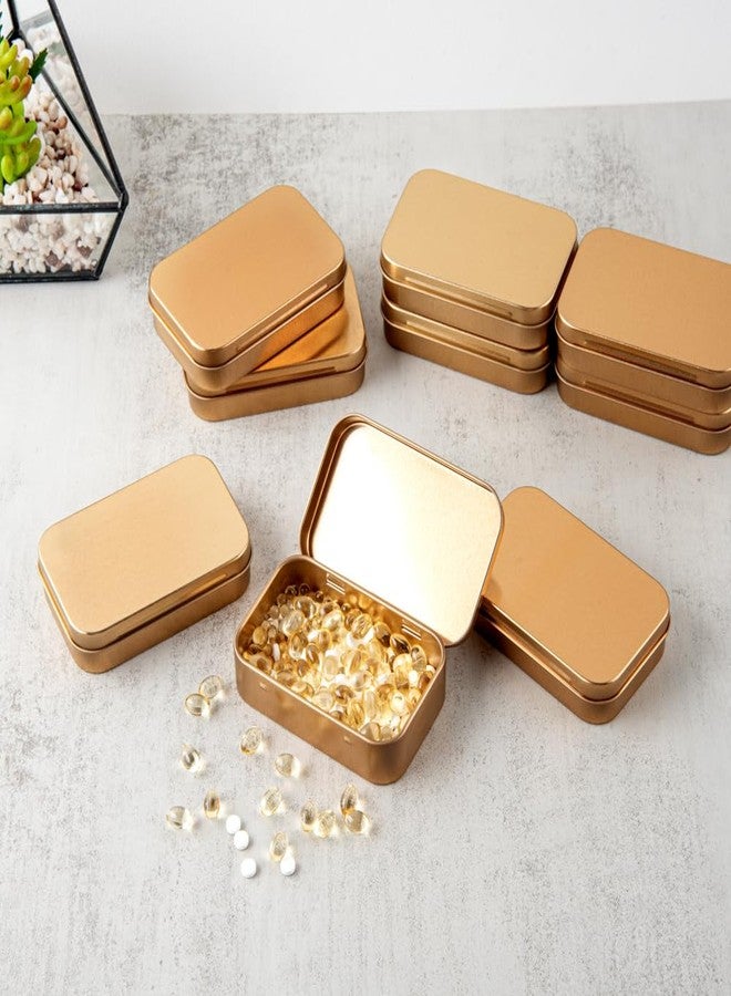 Restaurantware-RW Base 4.5 Ounce Rectangular Tin Containers, 10 Durable Tin Boxes With Lids - Hinged Lids, Rounded Edges, Gold Storage Containers, Customizable, Fits Mints, Pills, Or Herbs - Image 3