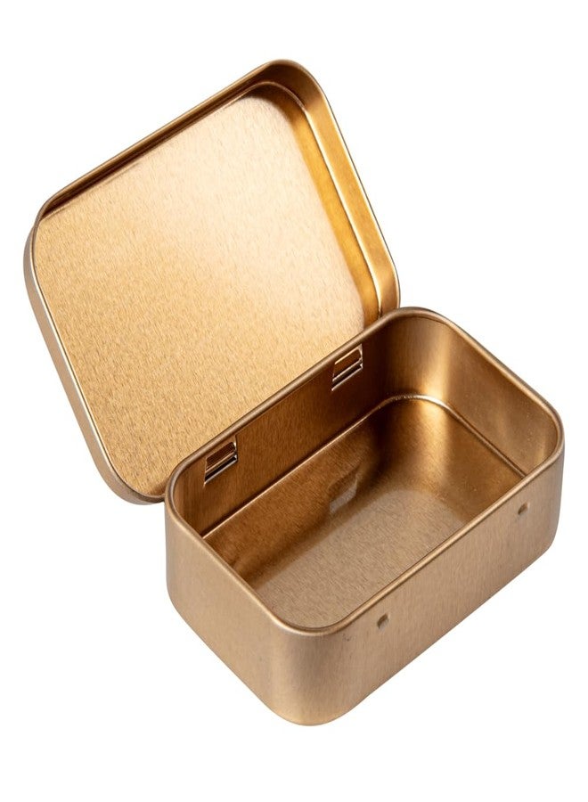 Restaurantware-RW Base 4.5 Ounce Rectangular Tin Containers, 10 Durable Tin Boxes With Lids - Hinged Lids, Rounded Edges, Gold Storage Containers, Customizable, Fits Mints, Pills, Or Herbs - Image 2