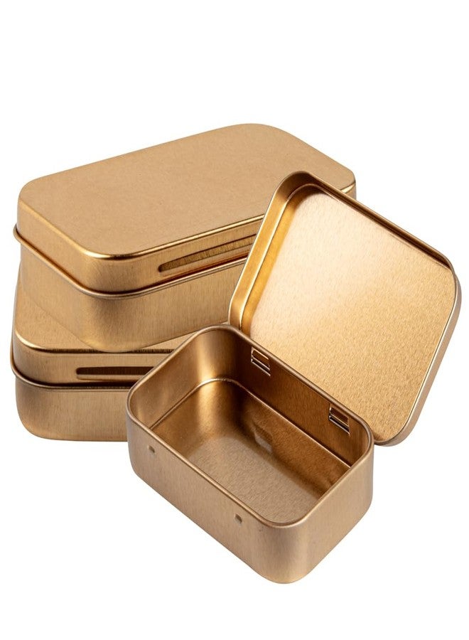 Restaurantware-RW Base 4.5 Ounce Rectangular Tin Containers, 10 Durable Tin Boxes With Lids - Hinged Lids, Rounded Edges, Gold Storage Containers, Customizable, Fits Mints, Pills, Or Herbs - Image 1