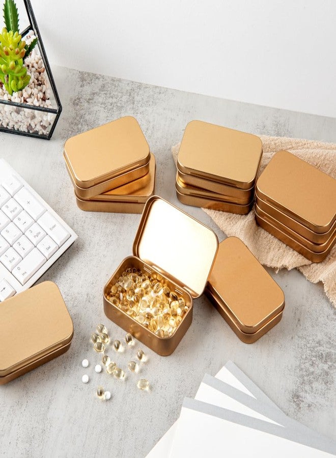 Restaurantware-RW Base 4.5 Ounce Rectangular Tin Containers, 10 Durable Tin Boxes With Lids - Hinged Lids, Rounded Edges, Gold Storage Containers, Customizable, Fits Mints, Pills, Or Herbs - Image 4