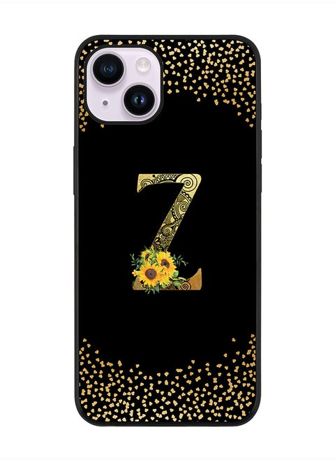 Rugged Black edge case for Apple iPhone 14 Plus, Soft Flexible Phone case Custom Monogram Initial Letter Mandala Floral Pattern Alphabet- Z (Black)