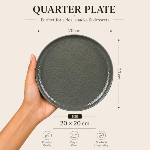 MARKET 99 Melamine Round Serving Set of 6 Quarter Dinner Plates Set for Kitchen with Hammered Design | Kitchen Utensils for Breakfast and Lunch Decorative Serving (Grey) - Image 2
