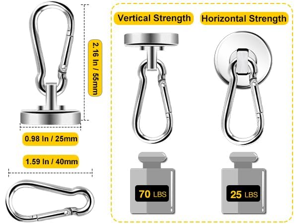 PRITASHA Magnetic HooksStrong Heavy Duty Neodymium Magnet Hooks with Swivel Carabiner HookGreat for Your Refrigerator and Other Magnetic SurfacesPack of 6 - Image 4