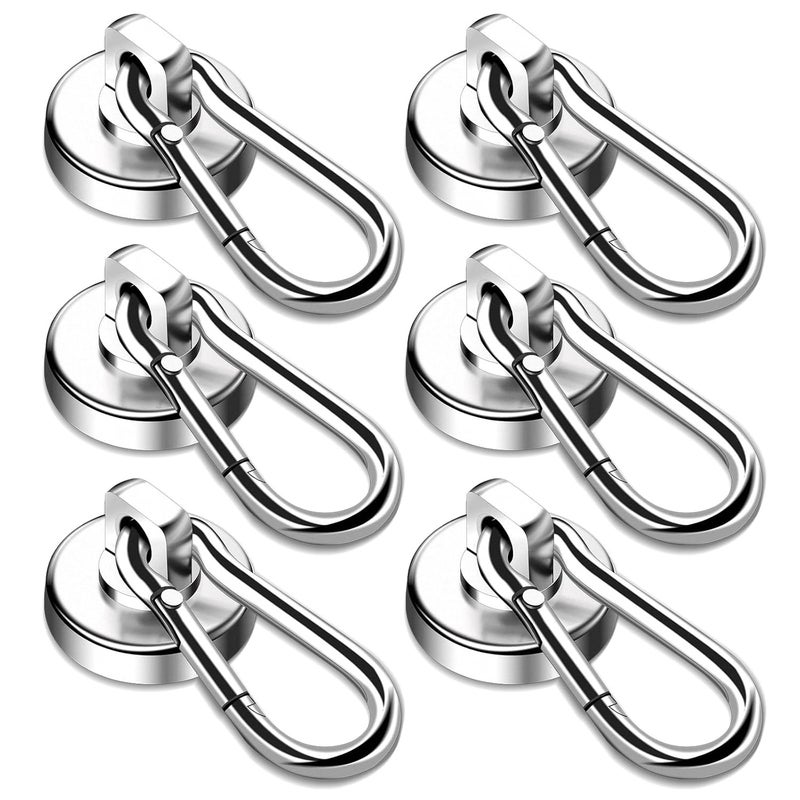 PRITASHA Magnetic HooksStrong Heavy Duty Neodymium Magnet Hooks with Swivel Carabiner HookGreat for Your Refrigerator and Other Magnetic SurfacesPack of 6 - Image 1
