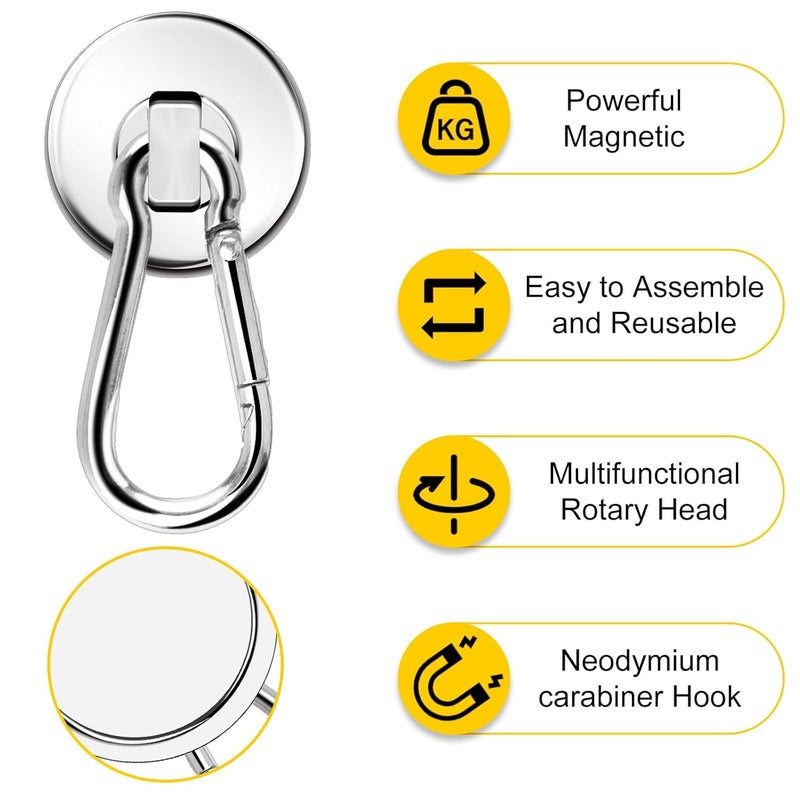 PRITASHA Magnetic HooksStrong Heavy Duty Neodymium Magnet Hooks with Swivel Carabiner HookGreat for Your Refrigerator and Other Magnetic SurfacesPack of 6 - Image 3